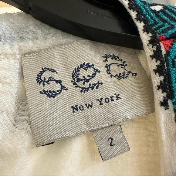 Sea New York Size 2 Cream Embroidered Shift Dress Crochet Lace Boho Cotton Mini - Picture 10 of 10